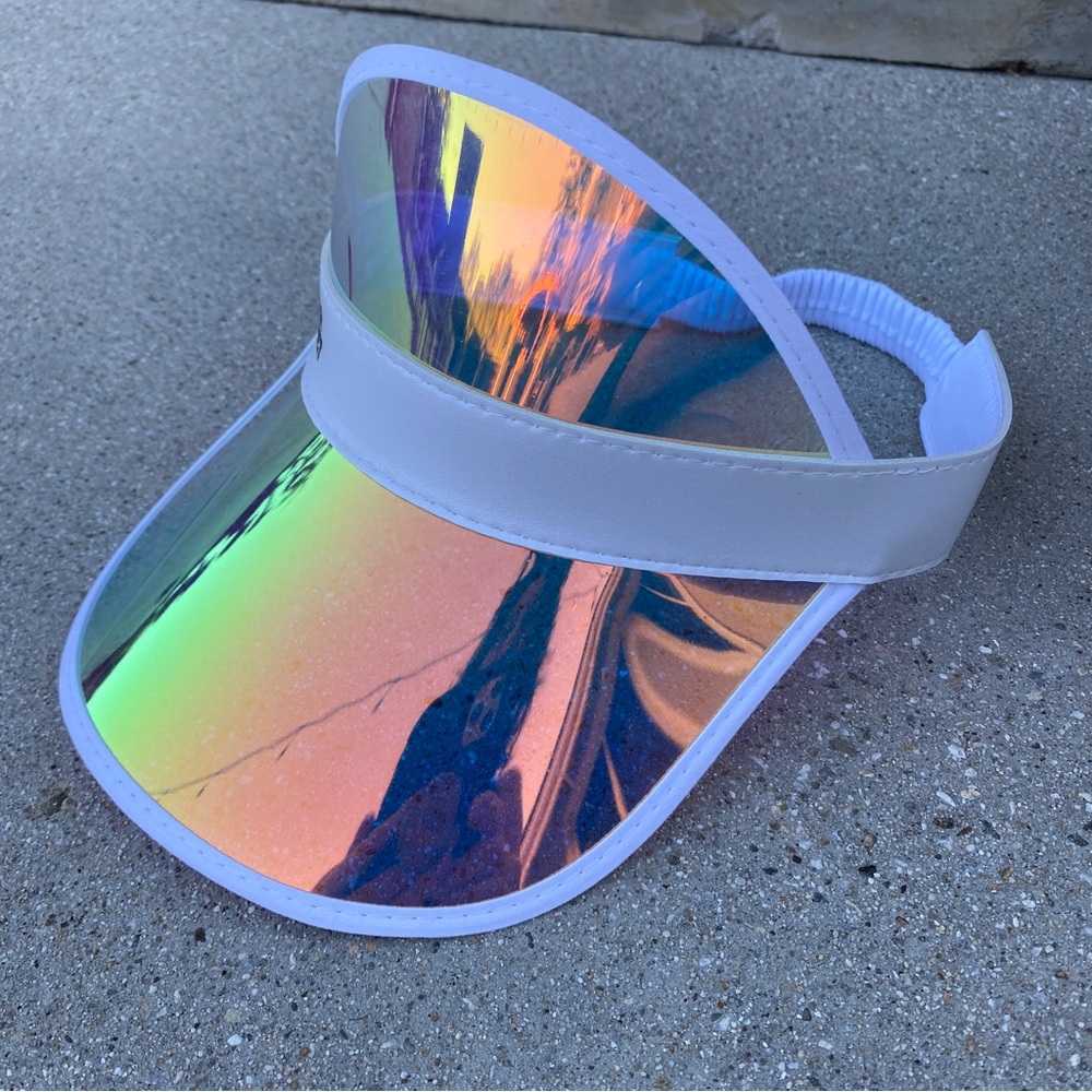 Summer on SUNSET holographic visor sun protection hat cap white iridescent brim - Picture 10 of 15